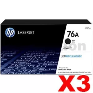 3 x HP 76A CF276A Genuine Black Toner Cartridge - 3,000 Pages