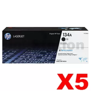 5 x HP 134A W1340A Genuine Black Toner Cartridge - 1,100 Pages