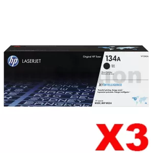 3 x HP 134A W1340A Genuine Black Toner Cartridge - 1,100 Pages