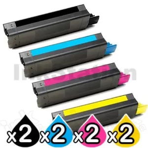 8 Pack Compatible OKI C5650, C5750 Toner Cartridges (43872309-43865712) [2BK,2C,2M,2Y]