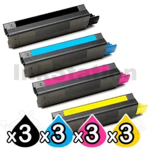 12 Pack OKI Compatible C5850/C5950/MC560 Toner Cartridges (43865725-43865728) [3BK,3C,3M,3Y]
