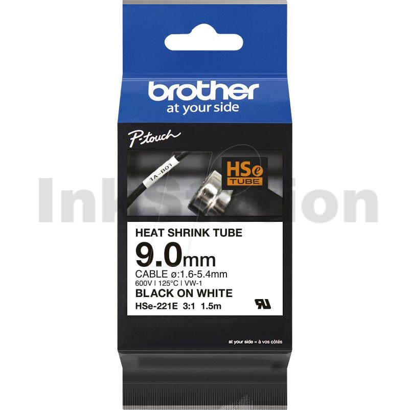 Brother Hse-221e Genuine 9mm Black Text On White Heat Shrink Tube Tape 