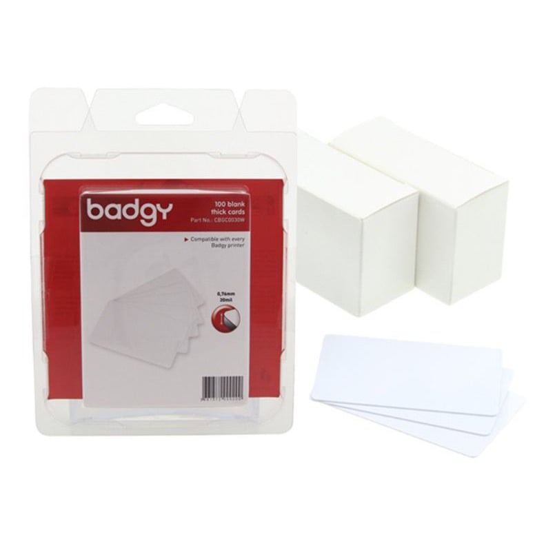 100x Badgy 0.76mm Blank White Thick PVC Cards - CBGC0030W - InkStation