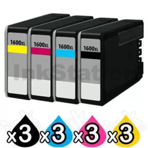 12 Pack Canon PGI-1600XL Compatible High Yield Ink Cartridge [3BK,3C,3M,3Y]