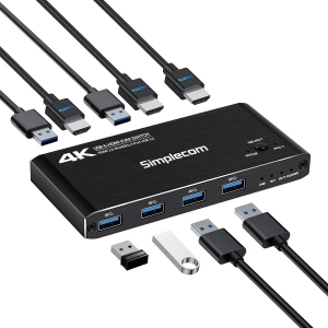 KVM Switch, Aluminum KVM Switch HDMI,USB Switch for 2 Computers Sharing  Mouse Keyboard Printer to One HD Monitor, Support 4K@60Hz,2 HDMI Cables and  2 USB Cables Included(Blue) 