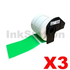 3 x Compatible Brother DK-11202 Black Text on Green Die-Cut Paper Label Roll 62mm x 100mm - 300 labels per roll