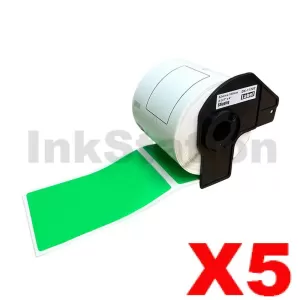5 x Compatible Brother DK-11202 Black Text on Green Die-Cut Paper Label Roll 62mm x 100mm - 300 labels per roll