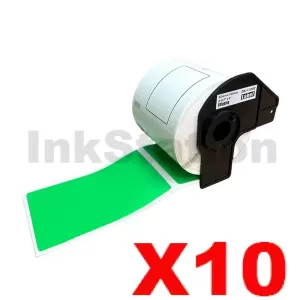 10 x Compatible Brother DK-11202 Black Text on Green Die-Cut Paper Label Roll 62mm x 100mm - 300 labels per roll
