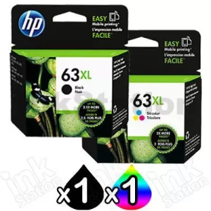 2 Pack HP 63XL Genuine High Yield Inkjet Cartridges F6U64AA + F6U63AA [1BK,1CL]