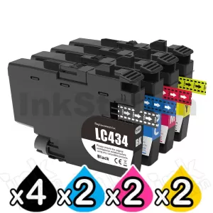 10 Pack Compatible Brother LC-434 Ink Cartridges Combo [4BK, 2C, 2M, 2Y]