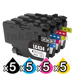 20 Pack Compatible Brother LC-434 Ink Cartridges Combo [5BK, 5C, 5M, 5Y]