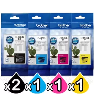 5 Pack Genuine Brother LC-436XL High Yield Ink Cartridges Combo [2BK, 1C, 1M, 1Y]