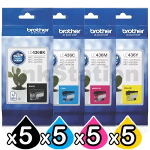 20 Pack Genuine Brother LC-436 Ink Cartridges Combo [5BK, 5C, 5M, 5Y]