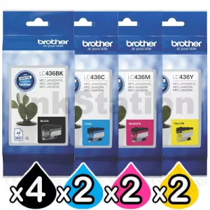 10 Pack Genuine Brother LC-436 Ink Cartridges Combo [4BK, 2C, 2M, 2Y]