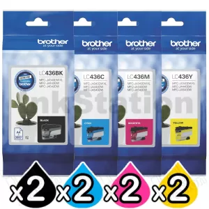 8 Pack Genuine Brother LC-436 Ink Cartridges Combo [2BK, 2C, 2M, 2Y]