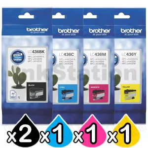5 Pack Genuine Brother LC-436 Ink Cartridges Combo [2BK, 1C, 1M, 1Y]