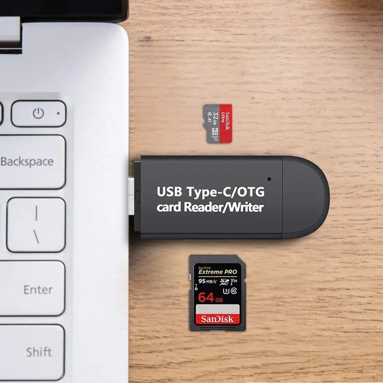 2-in-1 USB Type-C / USB 3.0 Card Reader OTG for SD and MicroSD Cards Up ...