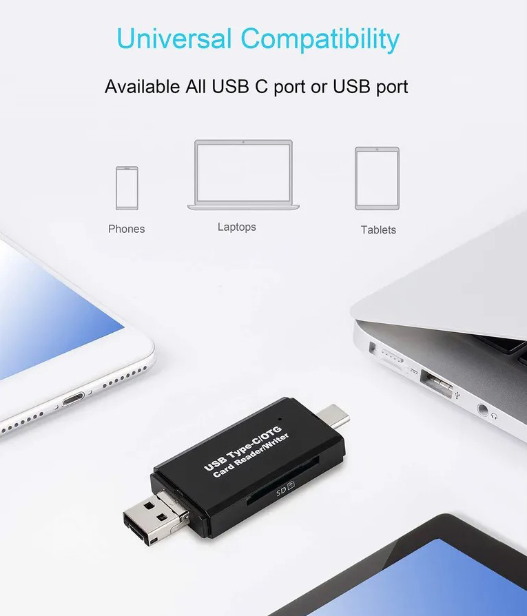 2-in-1 USB Type-C / USB 3.0 Card Reader OTG for SD and MicroSD Cards Up ...