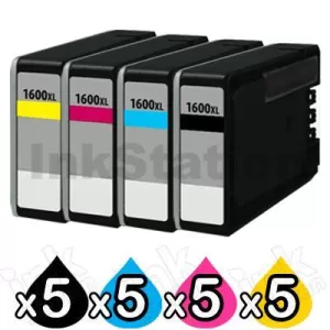 20 Pack Canon PGI-1600XL Compatible High Yield Ink Cartridge [5BK,5C,5M,5Y]
