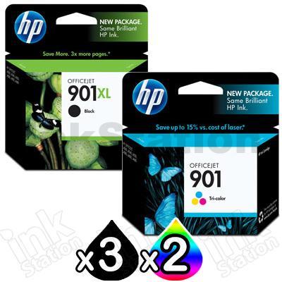 HP 5 Pack 901XL + 901 Genuine Inkjet Cartridges CC654AA + CC656AA [3BK