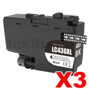 3 x Compatible Brother LC-436XLBK High Yield Black Ink Cartridge - 6,000 pages