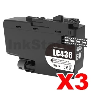 3 x Compatible Brother LC-436BK Black Ink Cartridge - 3,000 pages