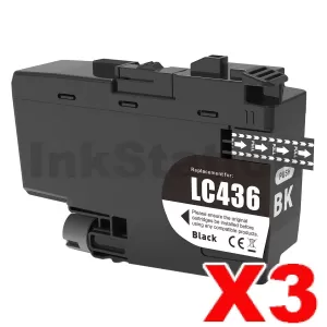3 x Compatible Brother LC-436BK Black Ink Cartridge - 3,000 pages