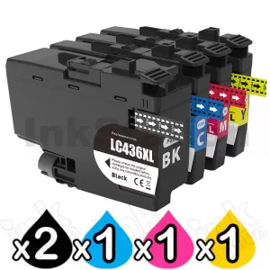 5 Pack Compatible Brother LC-436XL High Yield Ink Cartridges Combo [2BK, 1C, 1M, 1Y]