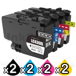 8 Pack Compatible Brother LC-436XL High Yield Ink Cartridges Combo [2BK, 2C, 2M, 2Y]
