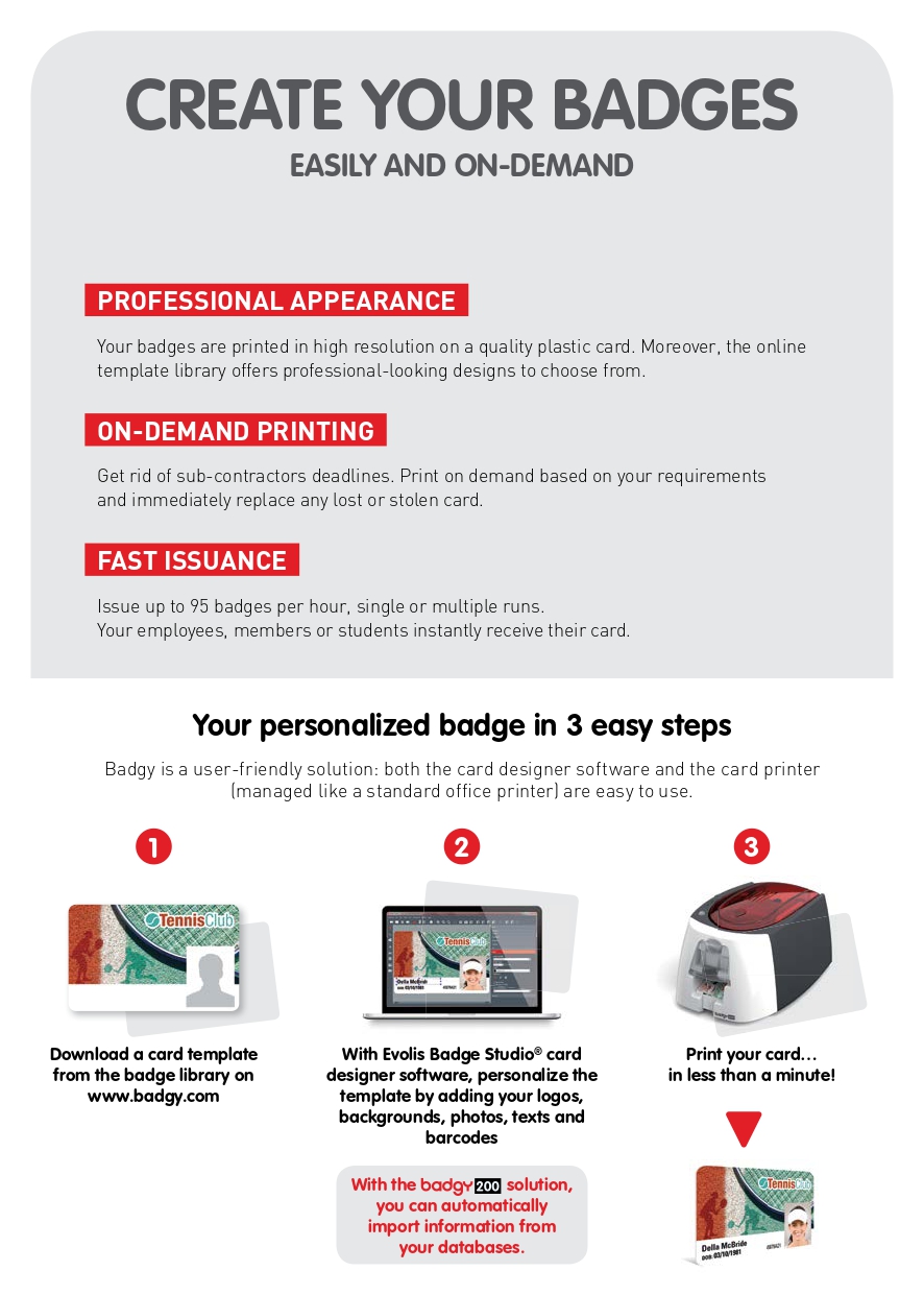 Evolis Badgy 100 Colour Plastic ID Card Printer Starter Package