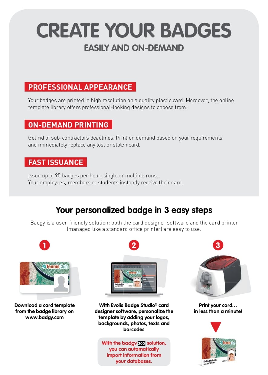 Evolis Badgy 200 Colour Plastic ID Card Printer Starter Package InkStation