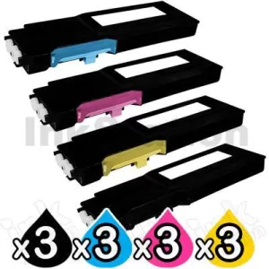 3 sets 4 pack Dell C2660dn / C2665dnf Compatible Toner Combo [3BK,3C,3M,3Y]