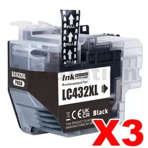 3 x Compatible Brother LC-432XLBK Black High Yield Ink Cartridge - 3,000 pages