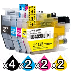 10 Pack Compatible Brother LC-432XL High Yield Ink Cartridges Combo [4BK, 2C, 2M, 2Y]