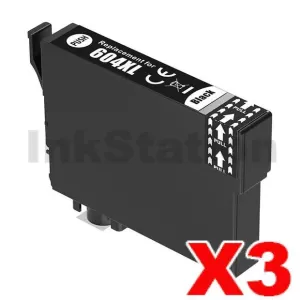 3 x Compatible for Epson 604XL (C13T10H192) Black High Yield Inkjet Cartridge - 500 pages