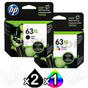 3 Pack HP 63XL Genuine High Yield Inkjet Cartridges F6U64AA + F6U63AA [2BK,1CL]