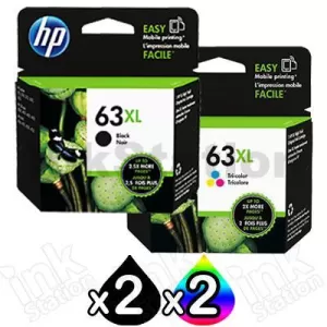 4 Pack HP 63XL Genuine High Yield Inkjet Cartridges F6U64AA + F6U63AA [2BK,2CL]