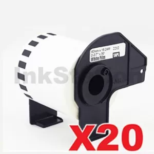 20 x Compatible Brother DK-22212 Black Text on White Continuous Film Label Roll 62mm x 15.24m