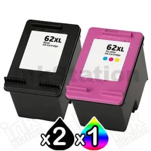 3 Pack HP 62XL Compatible High Yield Inkjet Cartridges C2P05AA + C2P07AA [2BK,1CL]