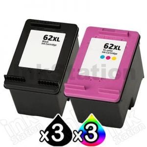 6 Pack HP 62XL Compatible High Yield Inkjet Cartridges C2P05AA + C2P07AA [3BK,3CL]