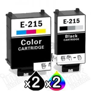 4 Pack Compatible for Epson 215 [2BK+2CL] Ink Combo [C13T215192+C13T216092]