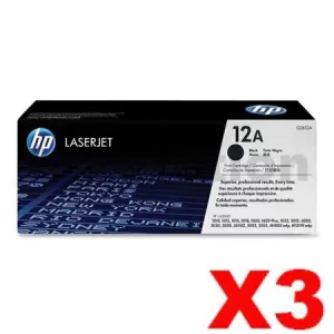 3 x HP Q2612A (12A) Genuine Black Toner Cartridge - 2,000 Pages
