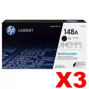 3 x HP 148A W1480A Genuine Black Toner Cartridge - 2,900 Pages