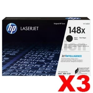 3 x HP 148X W1480X Genuine Black High Yield Toner Cartridge - 9,500 Pages