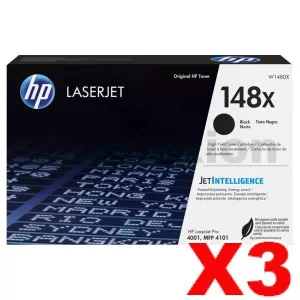 3 x HP 148X W1480X Genuine Black High Yield Toner Cartridge - 9,500 Pages
