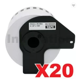 20 x Compatible Brother DK-N55224 Black Text on White Continuous Paper Label Roll Non-Adhesive 54mm x 30.48m