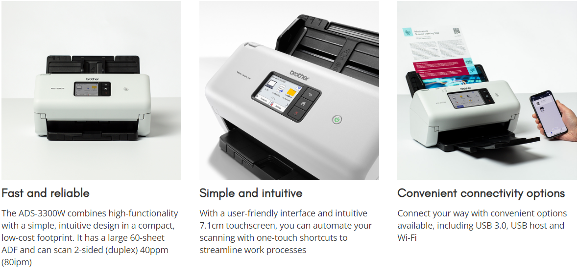 Brother ADS3300W Wireless Desktop A4 Duplex Document Scanner InkStation