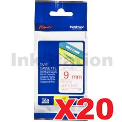 Brother 20 x TZe-222 Genuine 9mm Red Text on White Laminated Tape - 8 ...