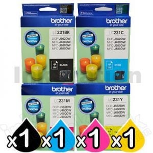 4-Pack Genuine Brother LC-231 Ink Combo [1BK,1C,1M,1Y]