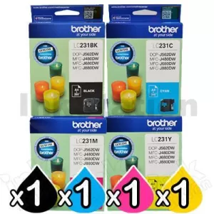 4-Pack Genuine Brother LC-231 Ink Combo [1BK,1C,1M,1Y]